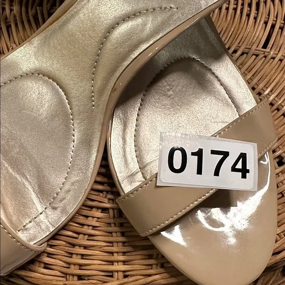 Bandolino Nude Patent Versatile Madia Open-Toe Ankle Strap Stiletto Sandals - Picture 9 of 9